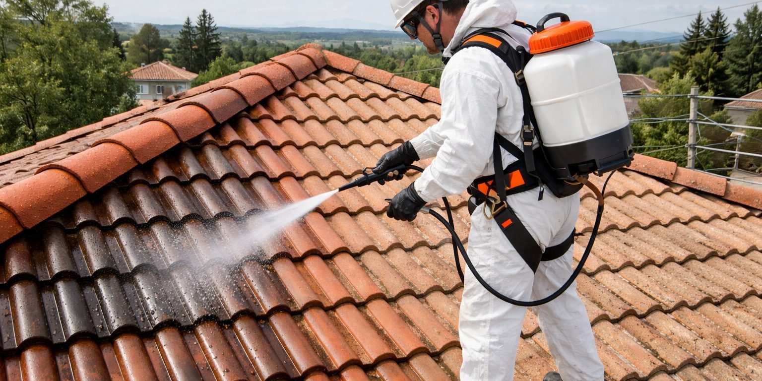 Nettoyage de toiture en tuiles par marty-louis, couvreur professionnel dans le Tarn